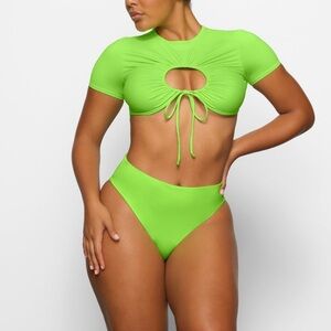 NWT SKIMS Recycled Swim Ruched T-Shirt Neon Green